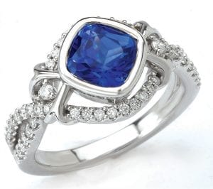 Custom Chatham Blue Sapphire And Diamond Ring