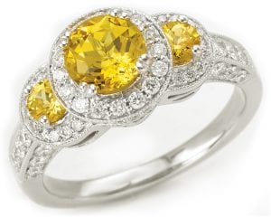 Custom Chatham-created yellow sapphire engagement ring